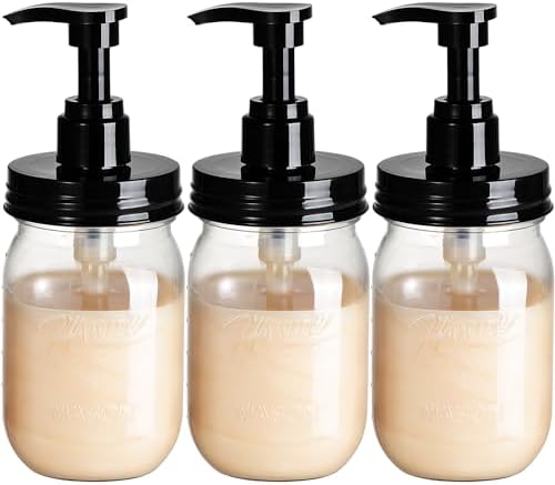 Amolliar Plastic Mason Jar Soap Dispenser with Pump Lid 16OZ, 3 Pack