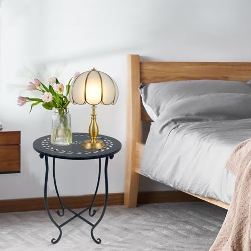 Indoor Outdoor Small Metal Round Side Table, 14 Inch Patio Coffee Table