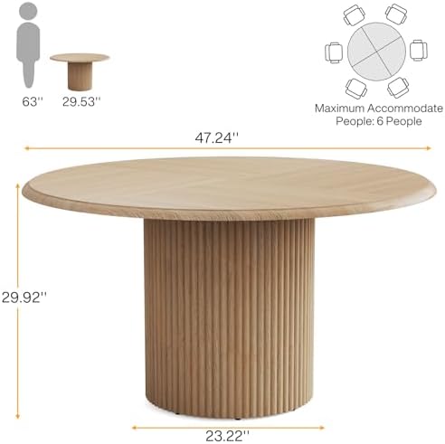Tribesigns 47" Round Dining Table for 4, Farmhouse Kitchen Table with Metal Base, Modern Small Dinner Table for Dining Room,Kitchen (Chairs Not Included)