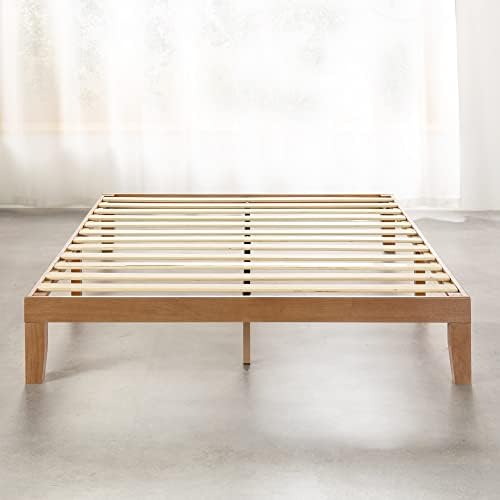 Mellow Naturalista Classic 12 Inch Solid Wood Platform Bed with Wooden Slats, Cal King, Natural Pine