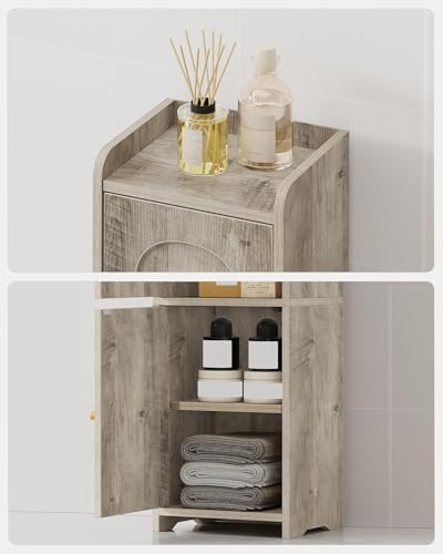 Hzuaneri Bathroom Storage Cabinet, Small Corner Floor Cabinet with 2 Doors | Narrow Toilet Paper Cabinets with Adjustable Shelf, Bathroom Organizer for Small Spaces, 7.9" D x 9.8" W x 29.5" H Greige