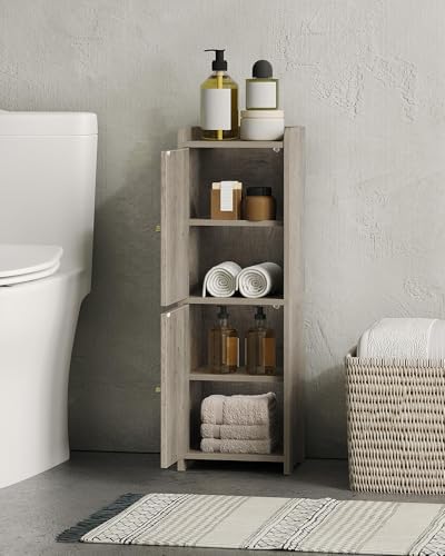 Hzuaneri Bathroom Storage Cabinet, Small Corner Floor Cabinet with 2 Doors | Narrow Toilet Paper Cabinets with Adjustable Shelf, Bathroom Organizer for Small Spaces, 7.9" D x 9.8" W x 29.5" H Greige