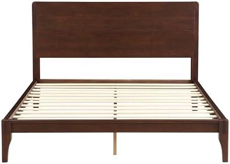 Merax Full Size Bamboo Platform Bed Frame with Tall Headboard, Espresso