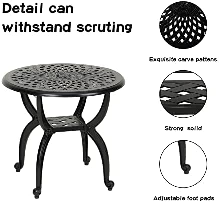 YKSY&YKSY Jardin DE Centennial Cast Aluminum Side/End Table, Anti-Rust Coffee Bistro Table for Outdoor, Patio, Indoor, Garden, Porch, Balcony (Round Black) 1