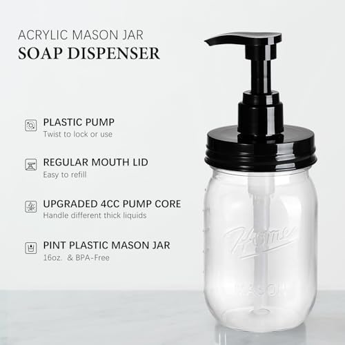 Amolliar Plastic Mason Jar Soap Dispenser with Pump Lid - 16OZ