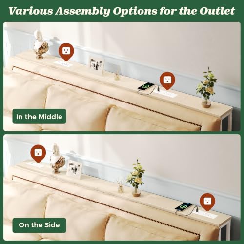 SUPERJARE 78.8 inch Narrow Behind Couch Table with Charging Stations