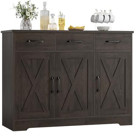 HOSTACK Kitchen Buffet Cabinet with Storage, Sideboard Coffee Bar, Brown