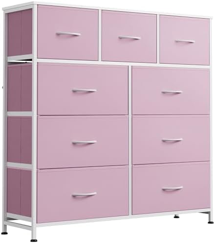 WLIVE 9 Drawer Dresser for Bedroom, Tall Chest of Drawers, A-Pink