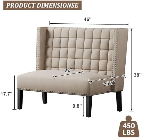 Andeworld Modern Loveseat Settee Bench Sofa Couch, Linen Fabric, Putty