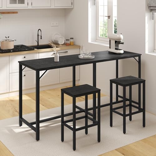 YATINEY 70.9" Bar Table and Chairs Set, Dining Table and Chair Sets, 3 Piece Counter Height Table and 2 Stools, Kitchen Table for Home Restaurant, Bar, Black BT09BB