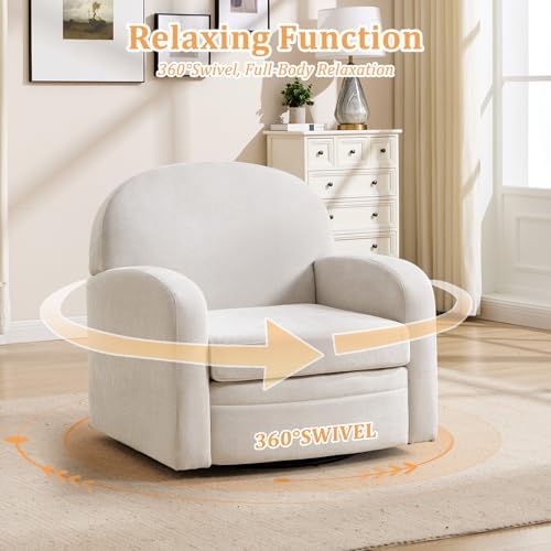 CANMOV 360° Swivel Accent Chair, Modern Single Swivel Armchair, Cream White