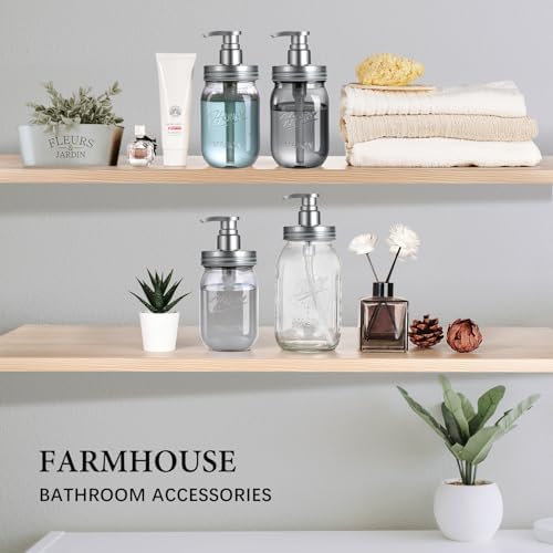Amolliar Plastic Mason Jar Soap Dispenser with Pump Lid 16OZ -2 Pack Silver