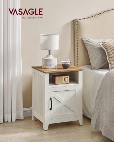 VASAGLE Farmhouse Nightstand with Barn Door, Bedside Table for Bedroom