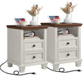 SAVOR LIFE Farmhouse Nightstand Set of 2 with Charging Station, White