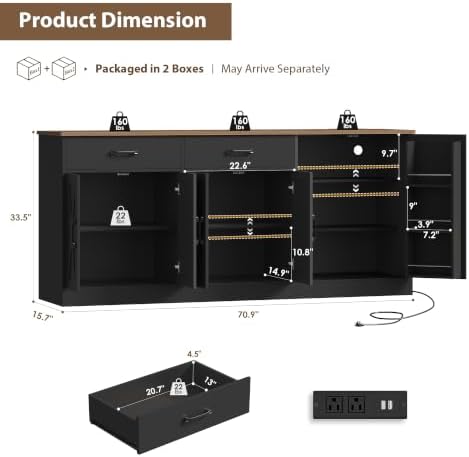 HOSTACK 71" W Kitchen Buffet Cabinet with Storage, Large Coffee Bar Cabinet