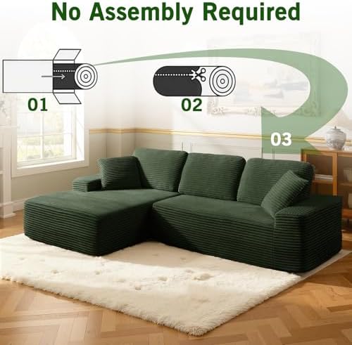 Modular Sectional Sofa, Convertible Sofa Bed, No Assembly Required Cloud Couch with Deep Seat, Modern L-Shaped Boneless Sofa for Living Room (Green)