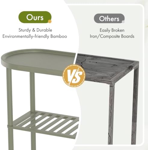 Small Console Table Bamboo 30.7", Modern Entryway Table Green 2-Tier, Narrow Console Table with Anti-Fall Edge, Small TV Stand for Bedroom, Indoor Plant Stand, Sofa Side Table 5min Easy Assembly