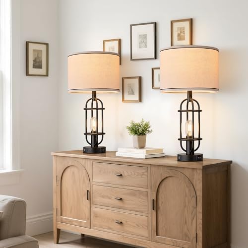 Reaketon 22.3” Farmhouse Table Lamps for Living Room Set of 2, Black