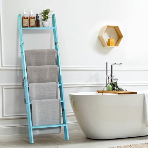 Blanket Ladders for the Living Room, Blanket Holder 6-Tier Blue