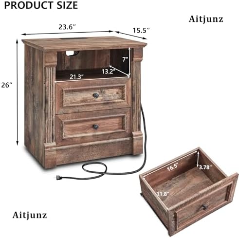Aitjunz 26" Tall 2 Drawers Dresser for Bedroom, End Table, Light Brown