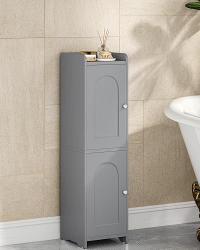 Hzuaneri Bathroom Storage Cabinet, Small Corner Floor Cabinet with 2 Doors | Narrow Toilet Paper Cabinets with Adjustable Shelf, Bathroom Organizer for Small Spaces, 7.9" D x 7.9" W x 29.5" H Gray