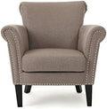 Christopher Knight Home Brice Vintage Scroll Arm Studded Fabric Club Chair, Light Coffee / Dark Brown, 31D x 29.5W x 31.5H in