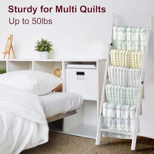 Blanket Ladders for the Living Room, Blanket Holder 6-Tier White