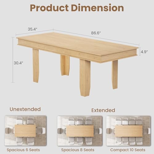 GarveeHome 63 in-86.6 in Extendable Dining Room Table for 6-10