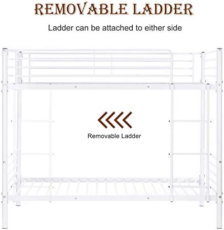 Bonnlo Bunk Bed Twin Over Twin, Metal Bunk Beds White for Girls/Boys/Adults, Anti-Slip Flat Step, No Box Spring Needed