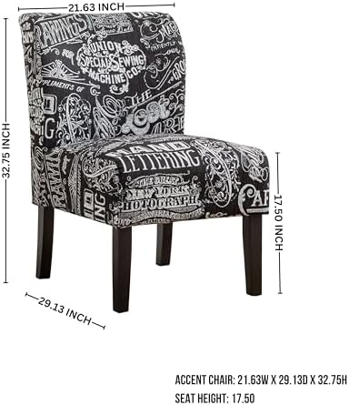Roundhill Furniture Capa Print Fabric Armless Contemporary Accent Chair, Chalkboard Shadow