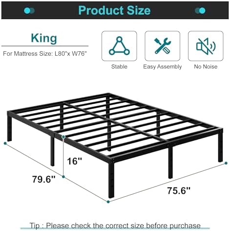Maenizi 16 Inch King Bed Frame, Heavy Duty Metal Support Up to 3000 lbs