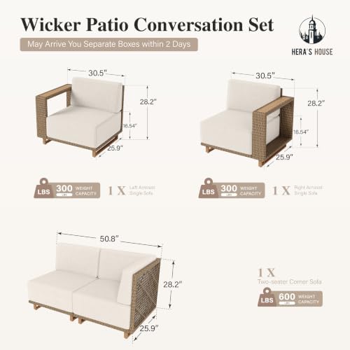 HERA'S HOUSE 4-Piece Patio Sectional Furniture Set with 10" Thick Cushions