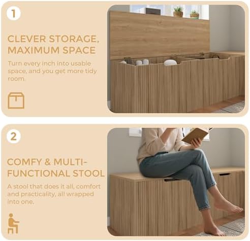 Bobve L-Shape Storage Bench with Cushion, Backless Corner Dining Bench, Kitchen Dining Nook Bench with Hidden Storage for Dining Room, Kitchen, Entryway (Natural Wood)