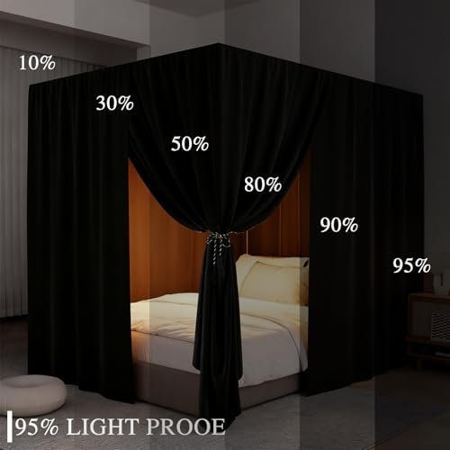 Black Canopy Bed Curtain 4 Corner Post Bed Curtains, Full