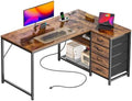 PRAISUN 43.3" Small L Shaped Desk with Power Outlets & 4 Drawers