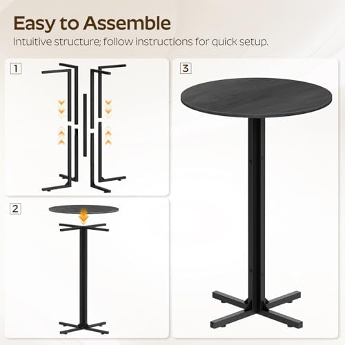 YATINEY Round Bar Table, Counter Height Pub Table, Bar Height Cocktail Table, Versatile Use, for Dining Room, Kitchen, Bar, Pub, Cafe, Black BT10BB