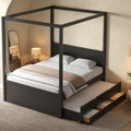 SANOFI Full Size Wood Canopy Bed with Twin Size Trundle, Black