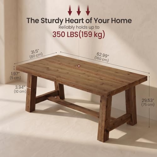 63-Inch Solid Wood Rectangular Dining Table for 4-6 People
