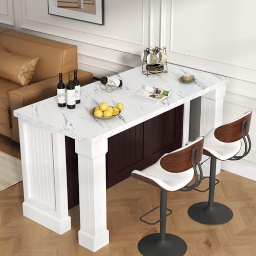 Gyfimoie 63" Large Imitation Marble Bar Table with Roman Column,36" Tall Island Table with Charging Station,Mordern Kitchen Island,Home Bar Unit for Home Kitchen, Living Room, Balcony, Basement