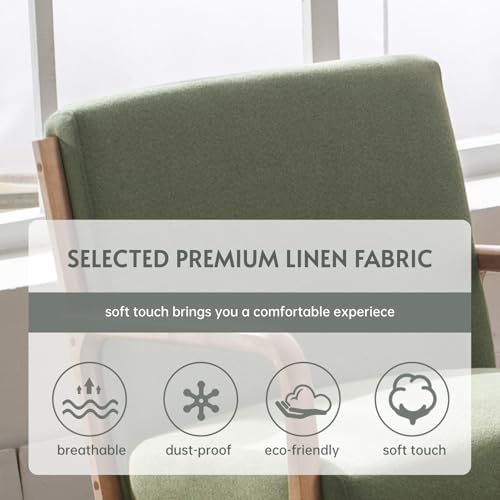 ANJ Mid Century Modern Accent Chair, Comfy Fabric Reading Chair with Solid Wood Frame, Easy Assembly Armchair for Living Room Blackish Green
