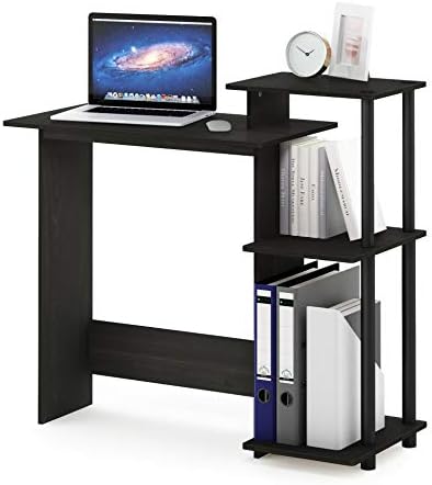 Furinno EFFICIENT Desk, 28.6" Wide Gaming Desk with 3 Open Side Shelves, Laptop Notebook Computer Desk, Office Desk for Home Office, Study Room, Dorm, Bedroom, Dark Espresso