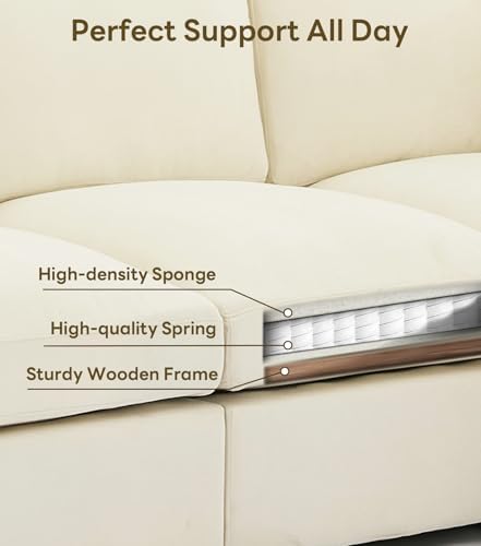 Iroomy Modular Sectional Couch for Living Room, Spring Cushion Seating, Modern Convertible Cloud Sofa with Ottoman, Beige