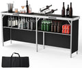 VINGLI 78" Portable Bar Table, 2-Tier Shelves, Mobile Bar Table for Events, Party, Camping, Picnic, Tradeshow, Indoor with Black Skirt (1, 78")