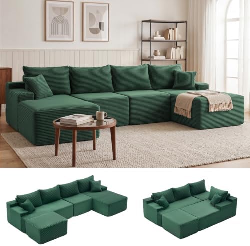 Mangodan Cloud Sectional Couch, Boneless Couches for Living Room, Green