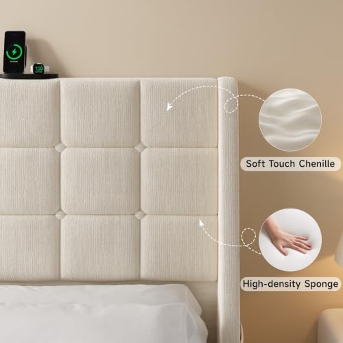ONBRILL Queen Headboard Only with Charging Station, Soft Chenille Fabric