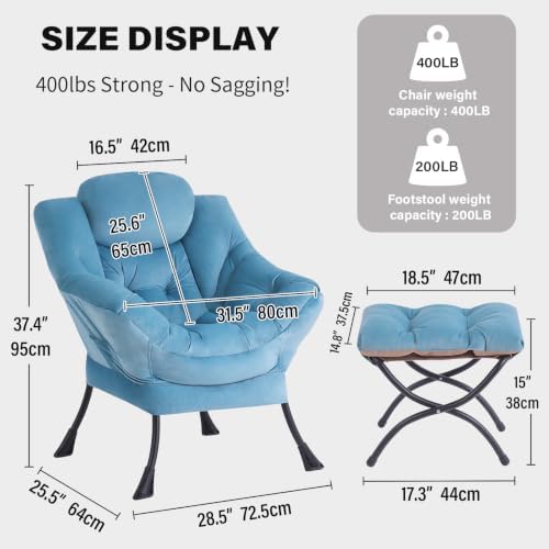 Tiita Lazy Chair with Ottoman, Comfy Reading Accent Chair, Light Blue