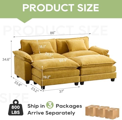 Oprisen 86" Modular Sectional Sofa, Comfy Deep Cloud Couch with Ottoman