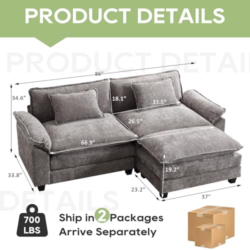 Oprisen 86" Modular Sectional Sofa, Comfy Deep Cloud Couch with Ottoman