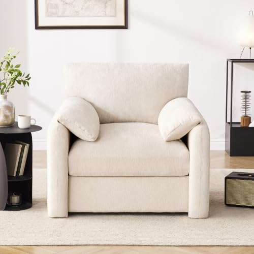 Howjoe Accent Chair for Living Room, Oversized Reading Armchair, Beige