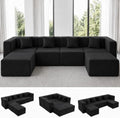 MONVANE 130" U-Shaped 6 Seat Modular Sectional Cloud Couch, Jet Black